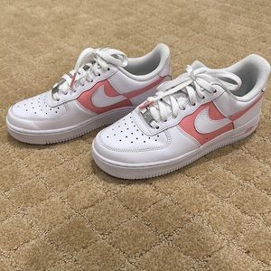 Custom white air force 1’s with pink detail